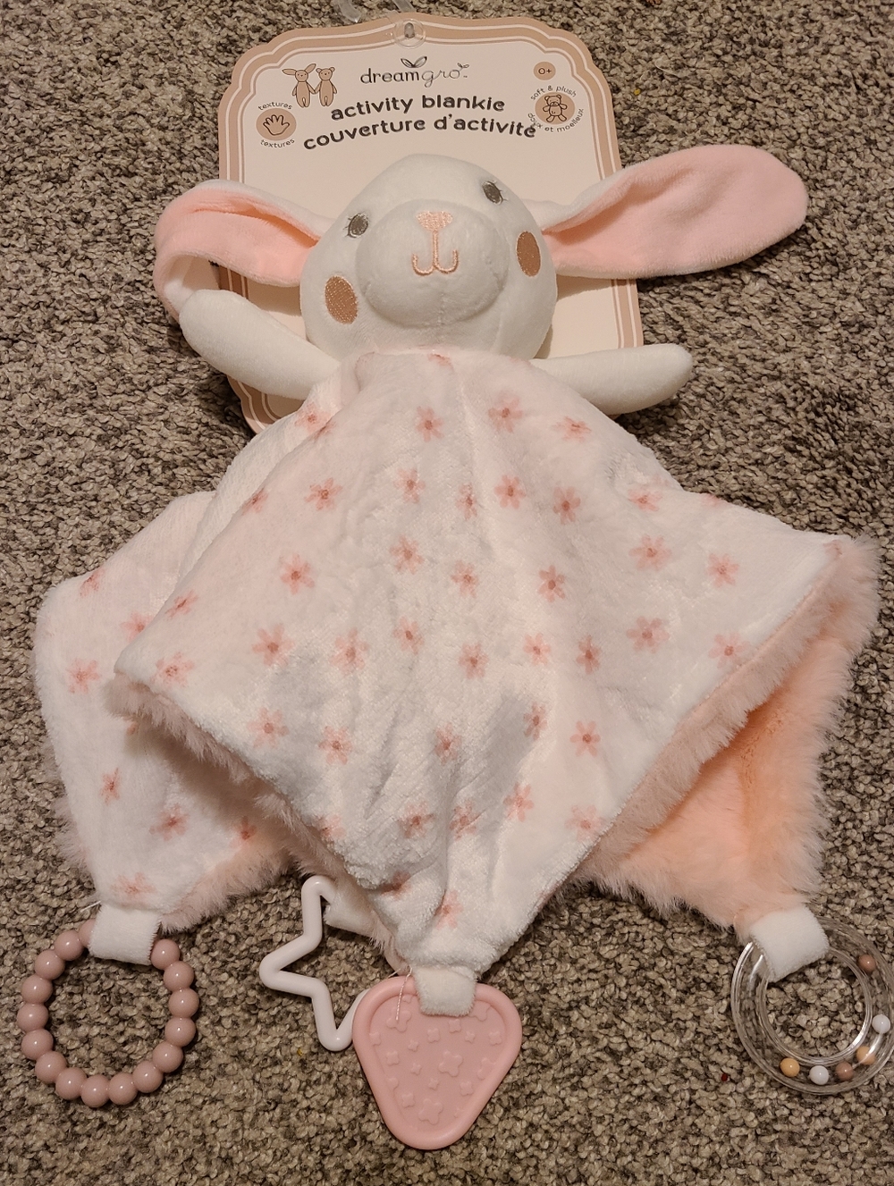 dreamgro Activity Blankie Bunny Comforter - Pink & White